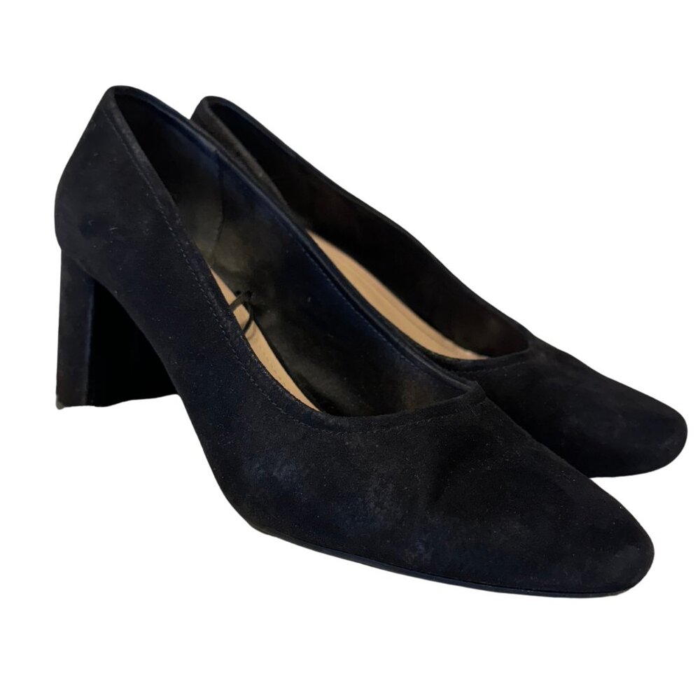 H&M Black Suede Block Pump Heels - Size 39 (US 8)